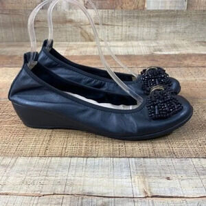 Fiorucci Italy Black Beaded Ballerina Wedge Shoes